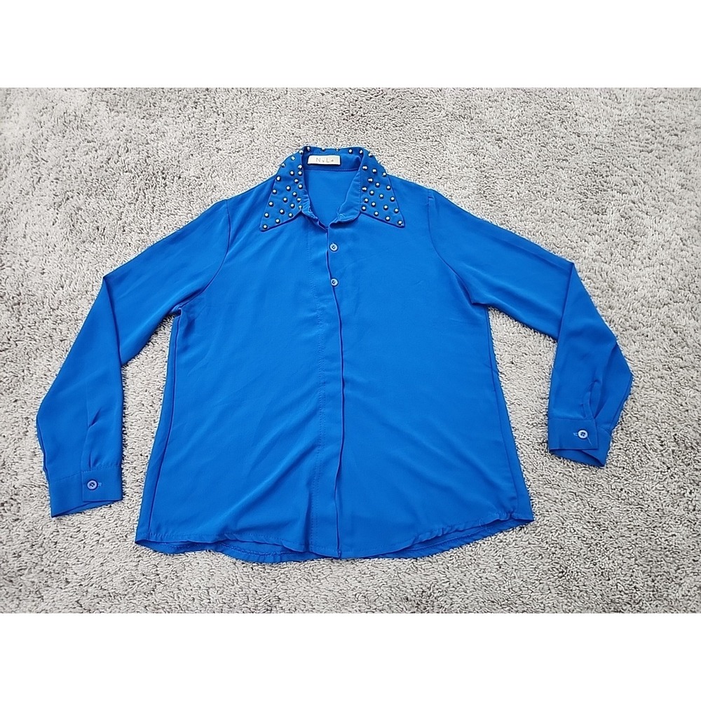 N.y.L.a Blouse Shirt Womens 2XL Long Sleeve Metal Studded Collar Button Up